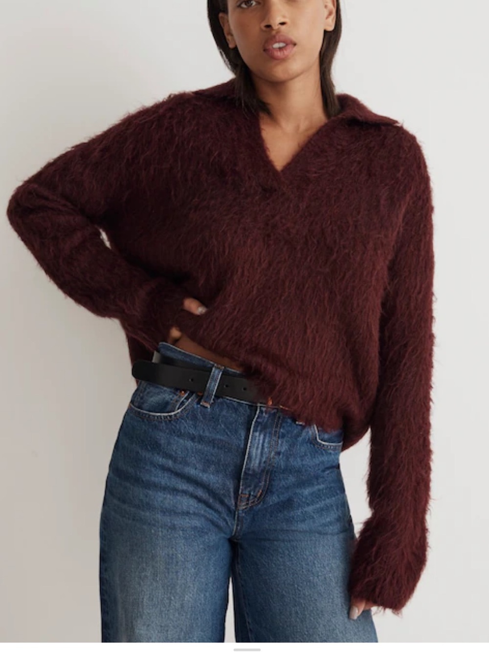 Madewell Brushed Polo Sweater Heather Currant burgundy